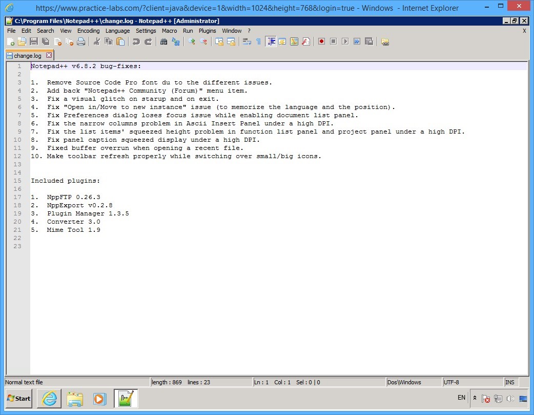 Practice Labs screenshot.